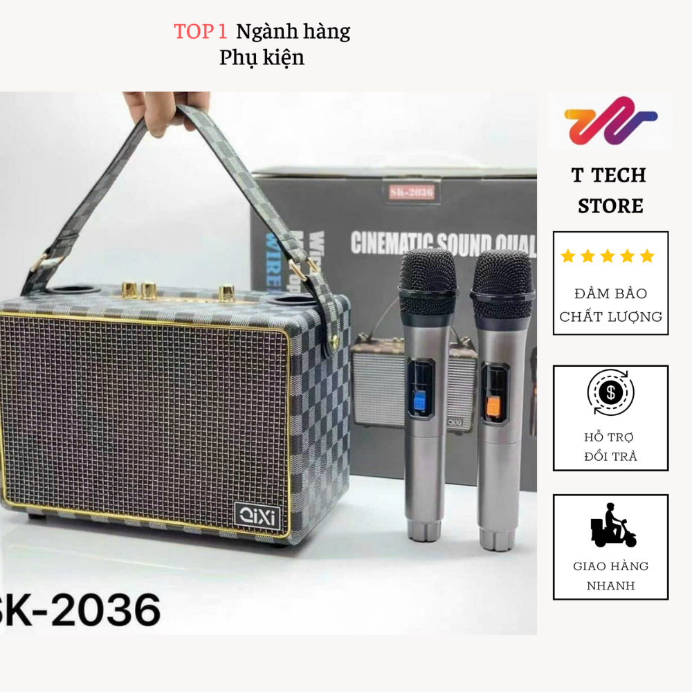 Loa Bluetooth Qixi SK-2036 Kèm 2 Micro Karaoke Chính Hãng Âm Thanh Siêu Đỉnh Tích Hợp 2 Micro - T Tech Store