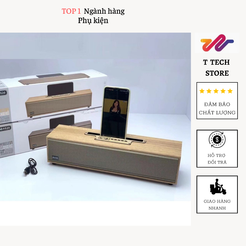 Loa bluetooth XM 520 Bass mạnh, công suất 20W siêu trầm , thiết kế vỏ gỗ dạng thanh để bàn Xm520 2022 - T Tech Store