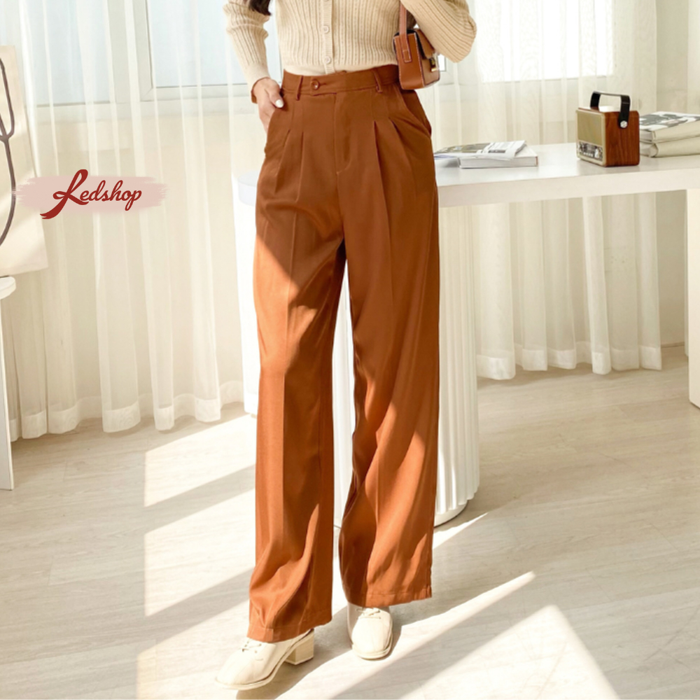 Quần kaki nữ ống suông dài xếp ly lưng cao thời trang Hàn Quốc (30003) - Red Shop