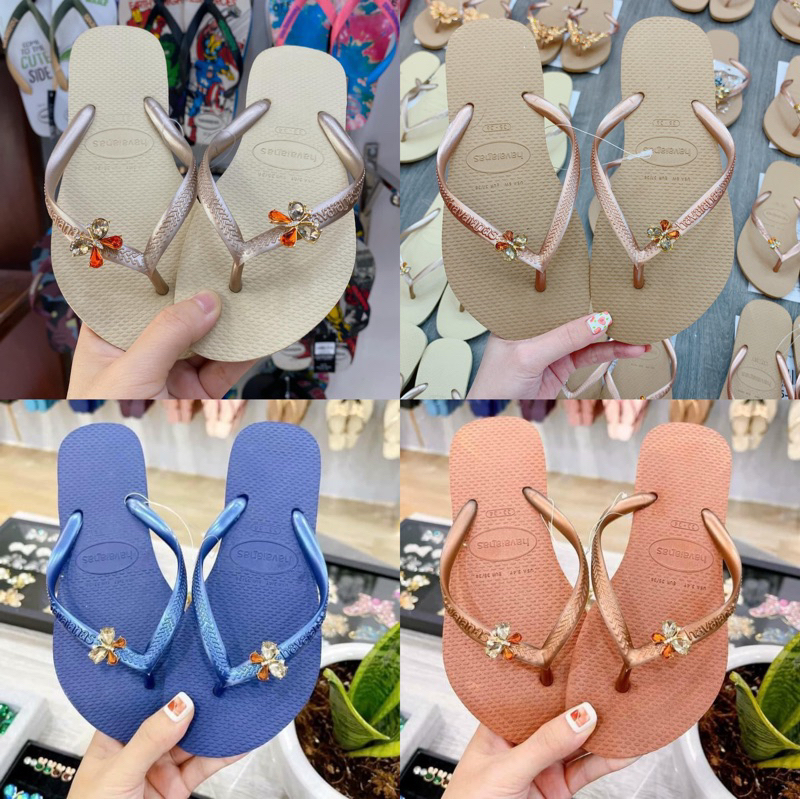 [Havaianas Chính Hãng] Dép Tông Nữ Slim Trơn Gắn charm Nhí gold _ Hà Nhi Havaianas