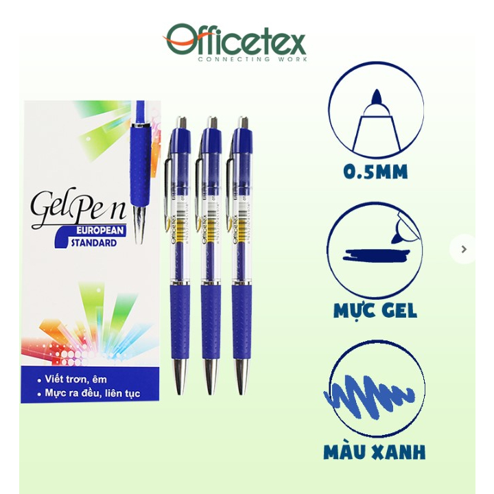 Bút gel Officetex OT-GP014BU Nét 0.5mm Mực xanh dương
