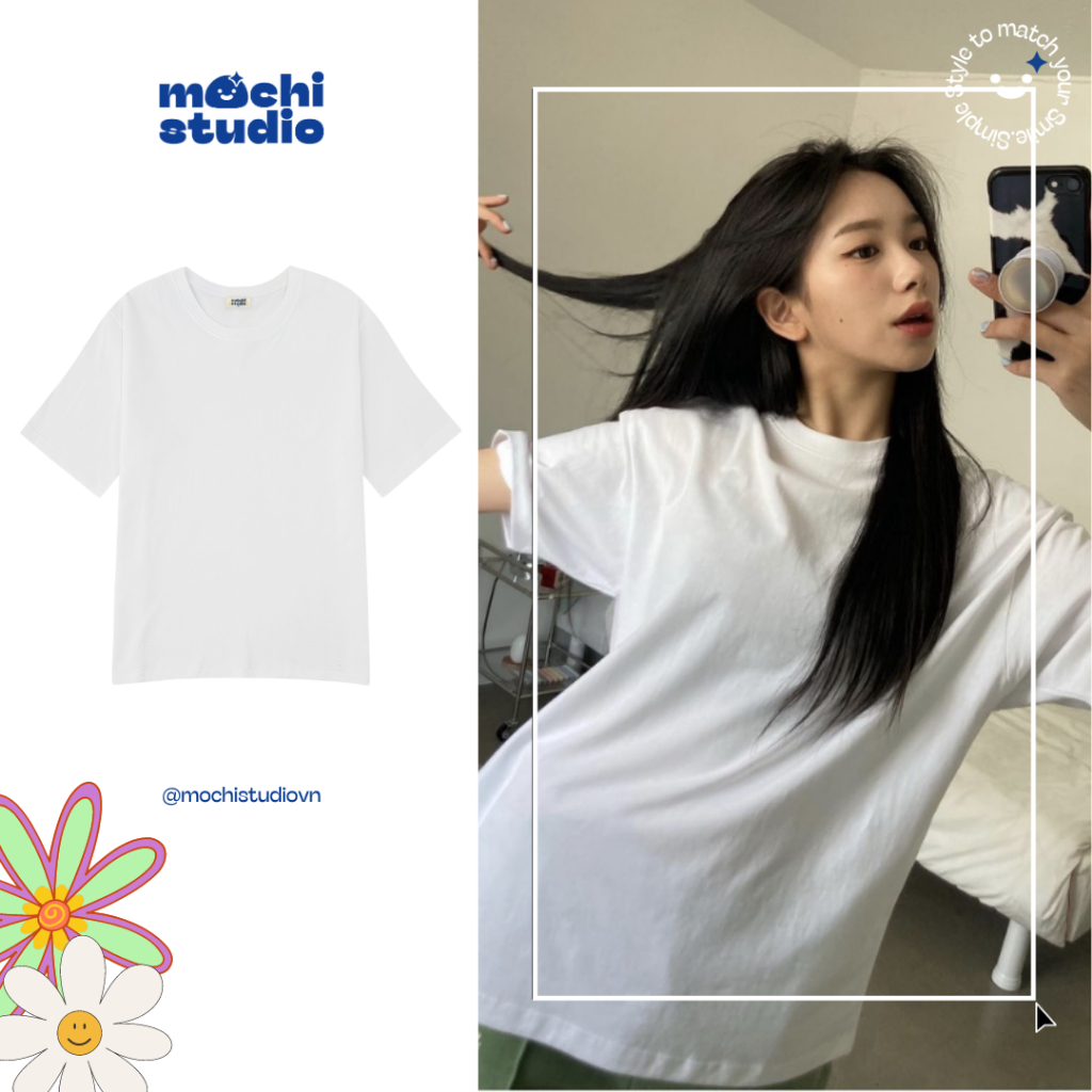 Áo thun cotton trơn tay lỡ form rộng đẹp oversize chất vải cotton Mochi basic tee