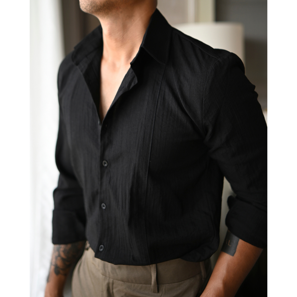 Áo Sơ Mi Linen Nam Dài Tay Màu Đen - Black Stripe Linen Shirt V VRCL VIRAL CLOTHING