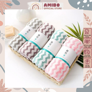 Khăn mặt, khăn đa năng, khăn lau lông cừu xuất hàn vân kẻ sọc mềm mịn 30x50cm