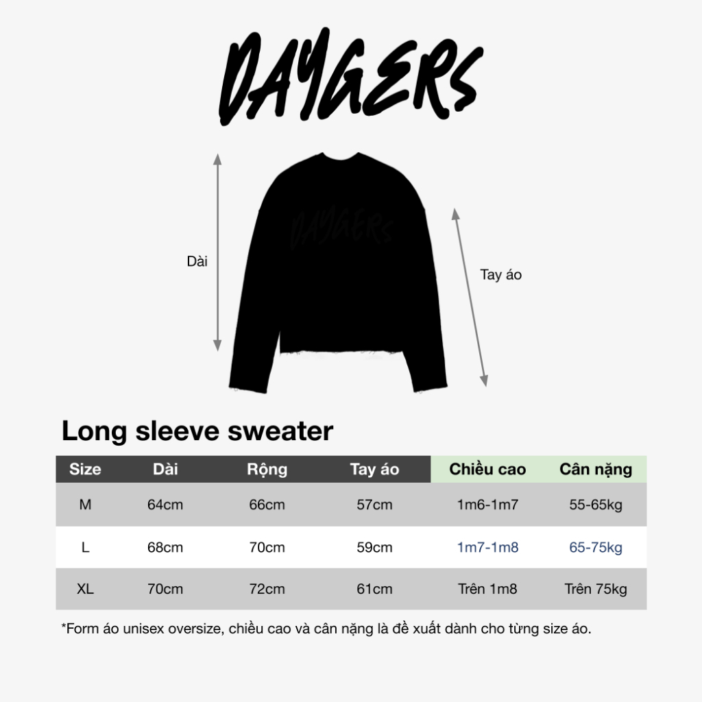 Áo Long Sleeve Sweater BIG LOGO Daygers - Áo nỉ unisex form rộng, nỉ chân cua cao cấp - Local brand chính hãng