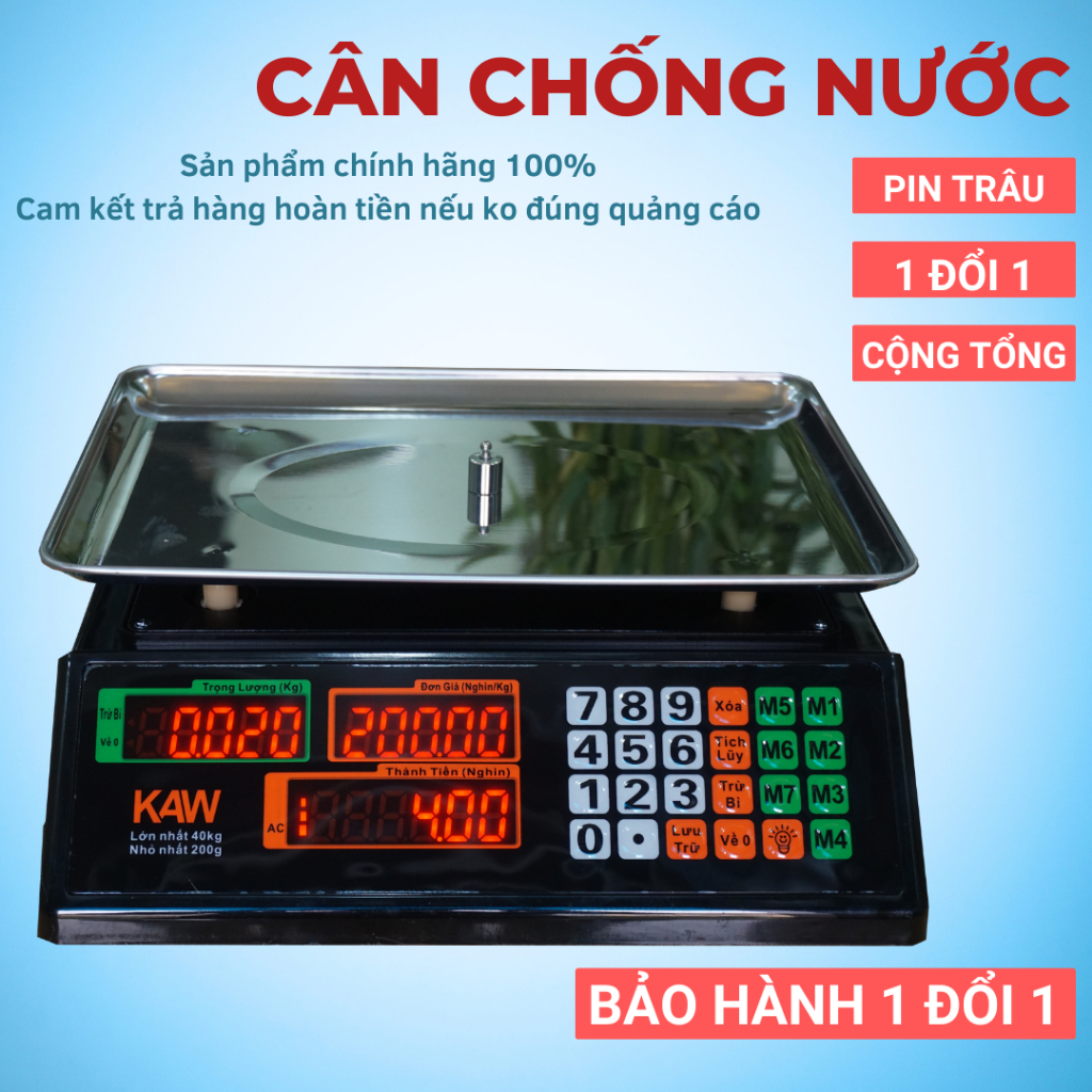 Cân Điện Tử Tính Tiền KAW 40KG TIẾNG VIỆT Cao Cấp Cho Siêu Thị, Để Bàn, Bán Hàng - Cân Được Hải Sản, Chống Nước [BH 1-1]