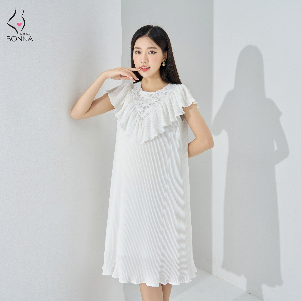 Đầm bầu công sở BONNA dáng suông A phối bèo cổ nữ tính, chất dập li hàn cao cấp, nhẹ nhàng mặc thoáng mát, dễ mặc VS345