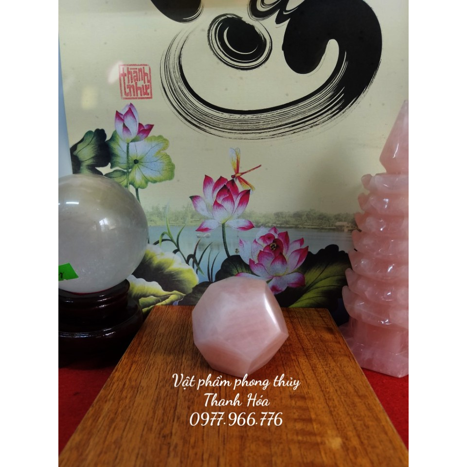 Quả Cầu Đá Thach Anh 12 Mặt Màu Hồng -  Đa Giác 12 Mặt Đá Phong Thủy