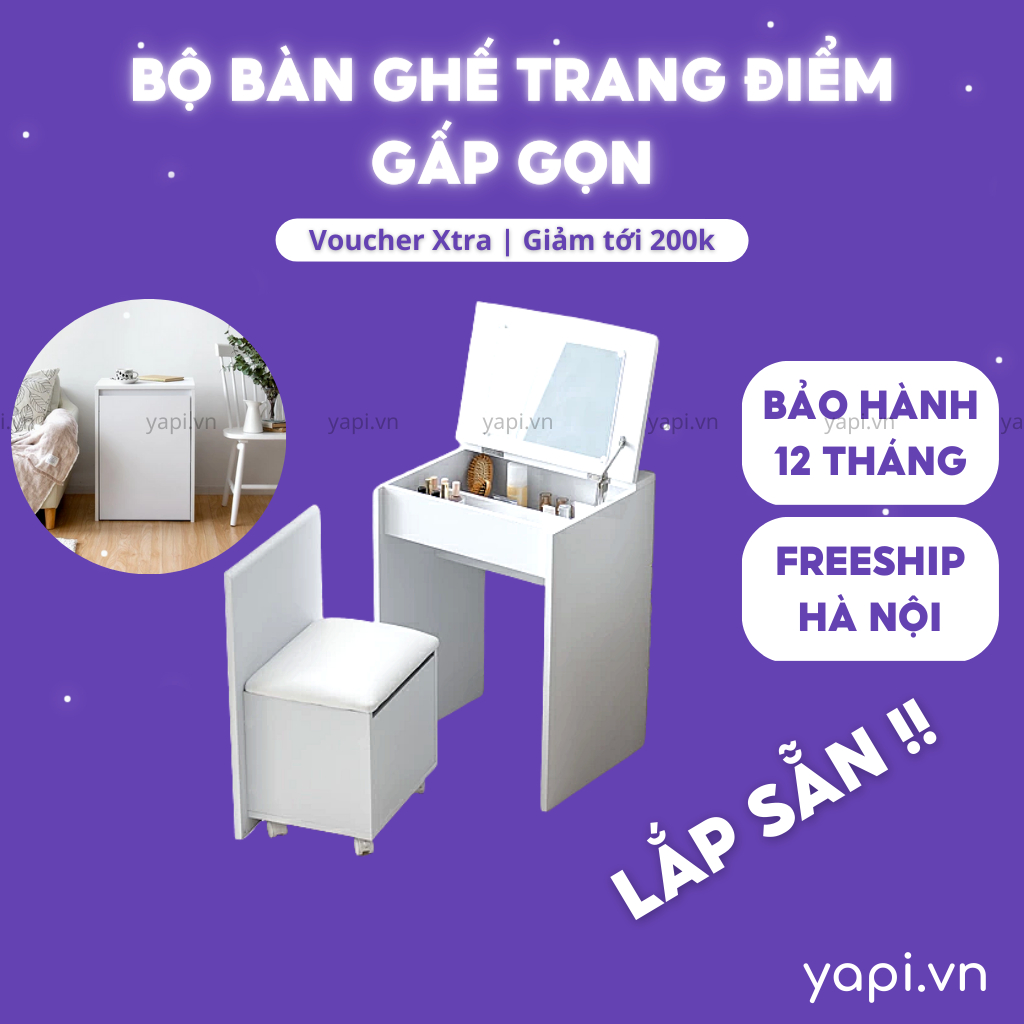 Bàn Trang Điểm Gấp Gọn Cao Cấp Kèm Ghế Lắp Sẵn YAPI GHC-4625