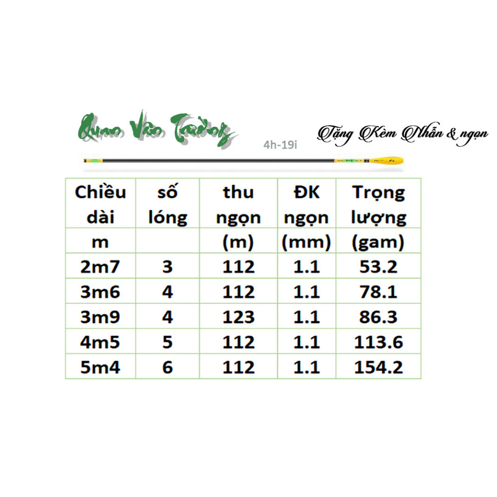 [Chất Lượng] Cần Quan Vân Trường 4H Chuyên Câu Rô, Diếc + Tặng Kèm Ngọn Phụ + Nhẫn