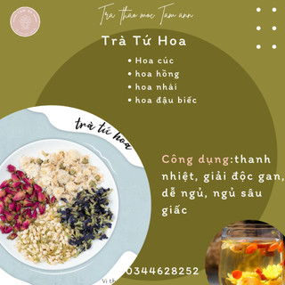 Trà Tứ Hoa: Hoa cúc, hoa hồng, hoa nhài, hoa đậu biếc, thanh nhiệt giải độc mát gan