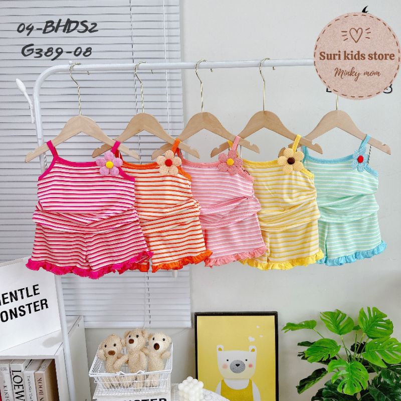 💖 Bộ hai dây minky mom - Bộ hai dây minly baby sọc dệt mềm mát, màu sắc dễ thương cho bé gái