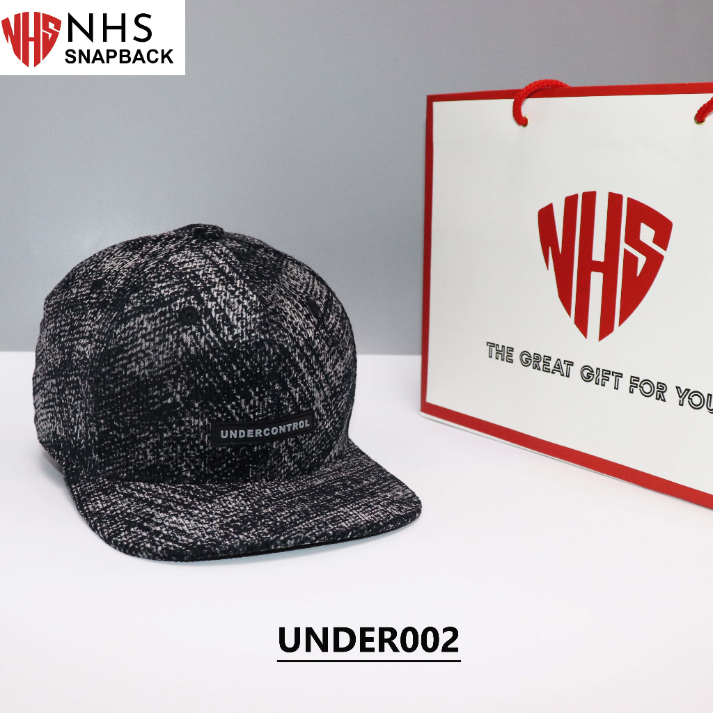 Mũ NHS Snapback Undercontrol xám logo chữ nhật dài Underxam