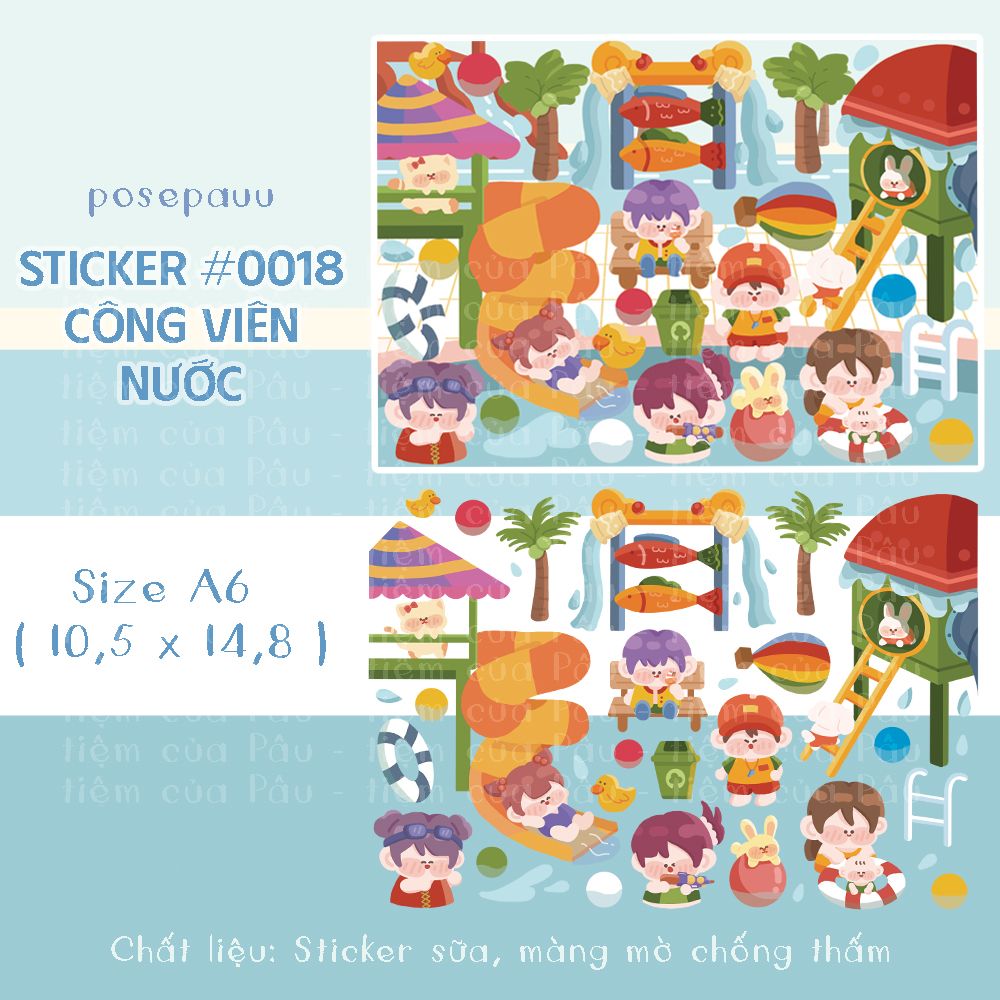 sticker tự thiết kế | chủ đề công viên nước, trang trí sổ tay, nhật ký, dán mũ bảo hiểm