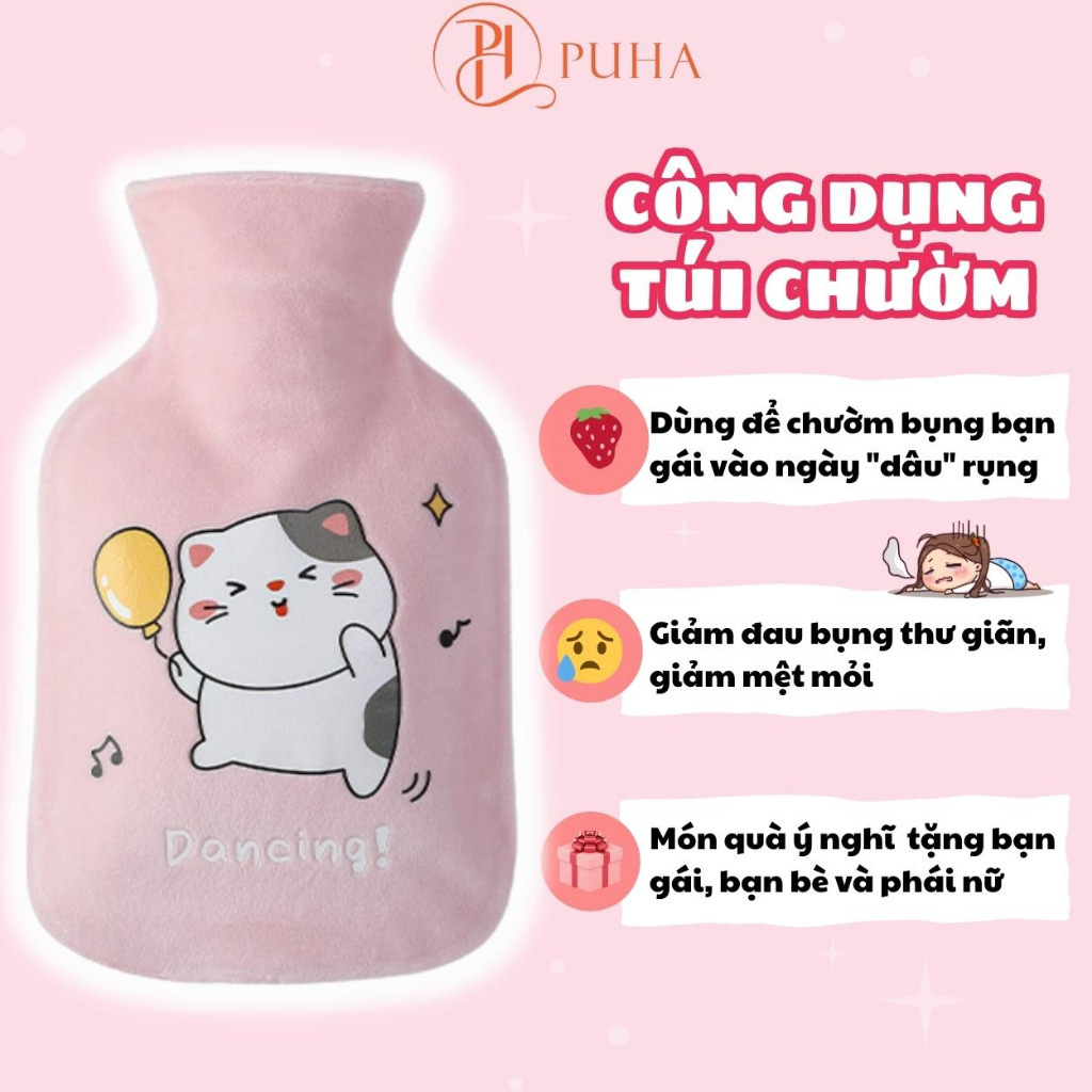 Túi chườm bụng kinh Puha 1000ml sưởi ấm chờm nóng giảm đau phiên bản quà tặng bạn gái chăm sóc người yêu nữ