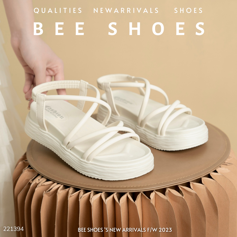 SANDAL NỮ BEESHOES MŨI TRÒN - SANDAL NỮ MŨI TRÒN ĐẾ BÁNH MÌ 3 PHÂN SẴN MÀU ĐEN - KEM 221394