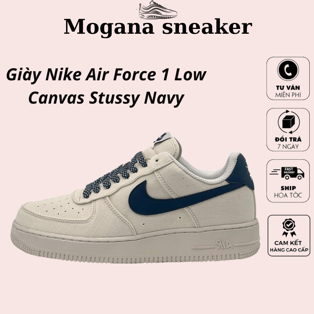 Giày Air Force 1 Canvas Navy, Giày thể thao nike_AF1 vải canvas vệt tím navy phối đồ nam nữ size 36-43