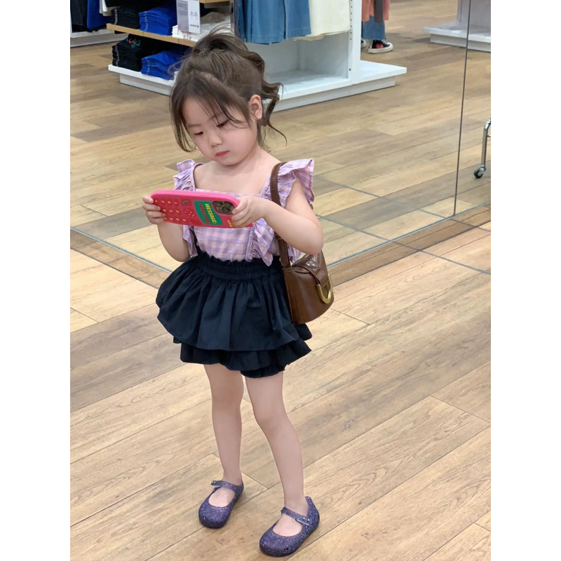 𝒀𝑰𝒀𝑨𝒀𝑨 𝑲𝑰𝑫𝑺 (HQ2337)-Set áo tay bèo caro kết hợp quần váy xinh xắn