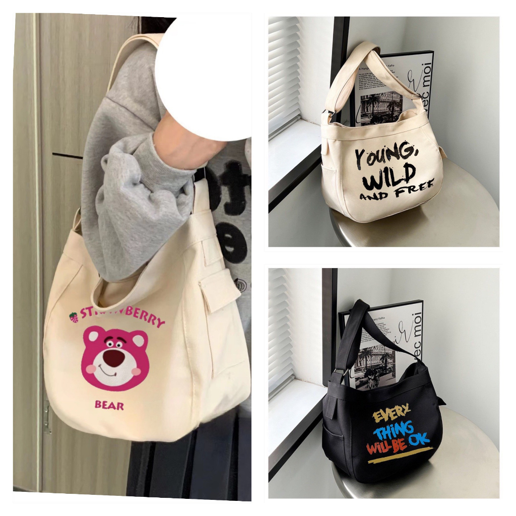 Túi tote đeo chéo vải canvas Budbao 2022 thời trang Hàn Quốc đi học đi chơi dành cho cả nam và nữ tiện dụng