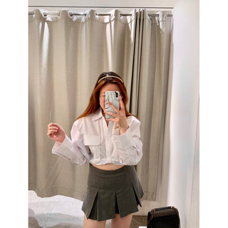 [T.Q.X.K] Áo sơ mi trắng dáng crop