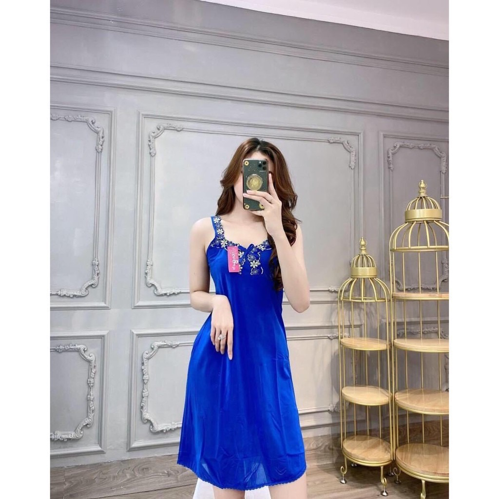 Váy Ngủ Thun Lạnh Nữ Mặc Nhà Đầm Ngủ 2 Dây Thun Lạnh Co Giãn Thoáng Mát Size Đến 75kg