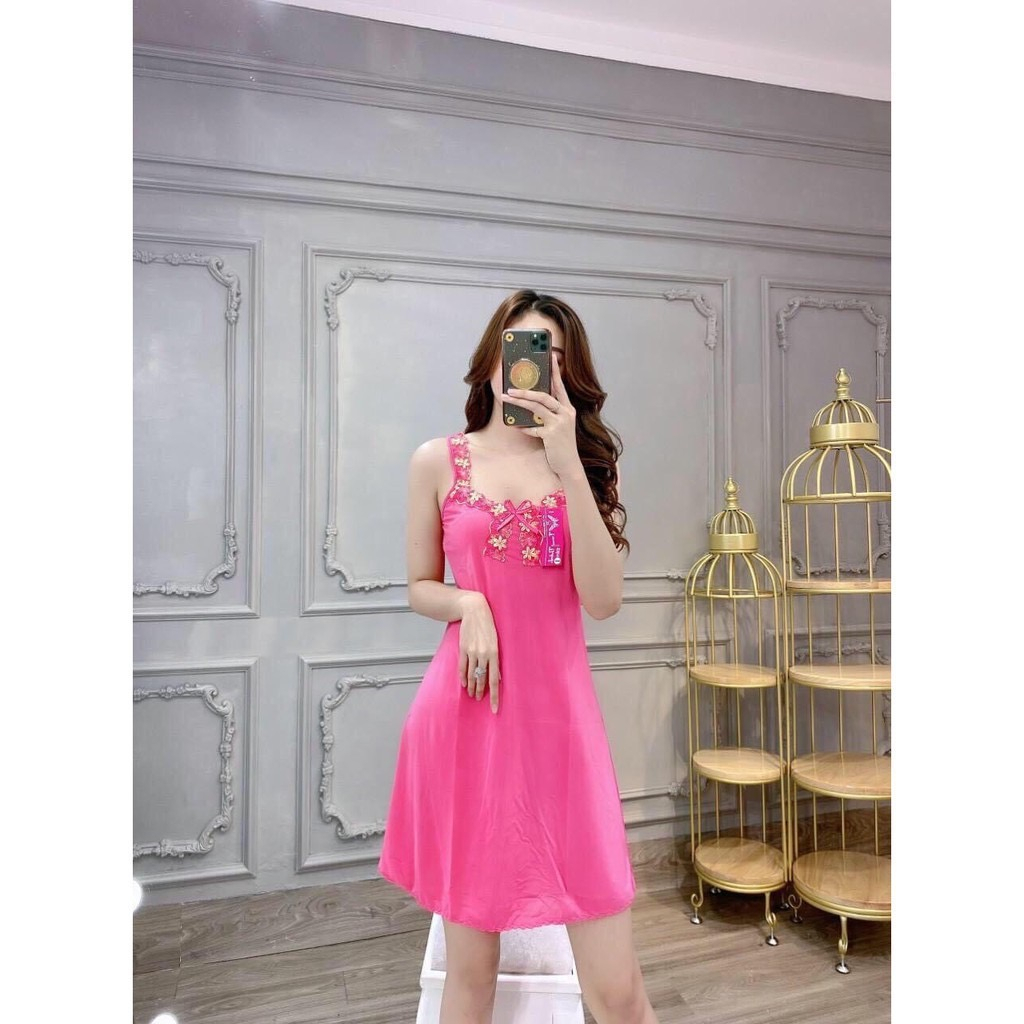 Váy Ngủ Thun Lạnh Nữ Mặc Nhà Đầm Ngủ 2 Dây Thun Lạnh Co Giãn Thoáng Mát Size Đến 75kg