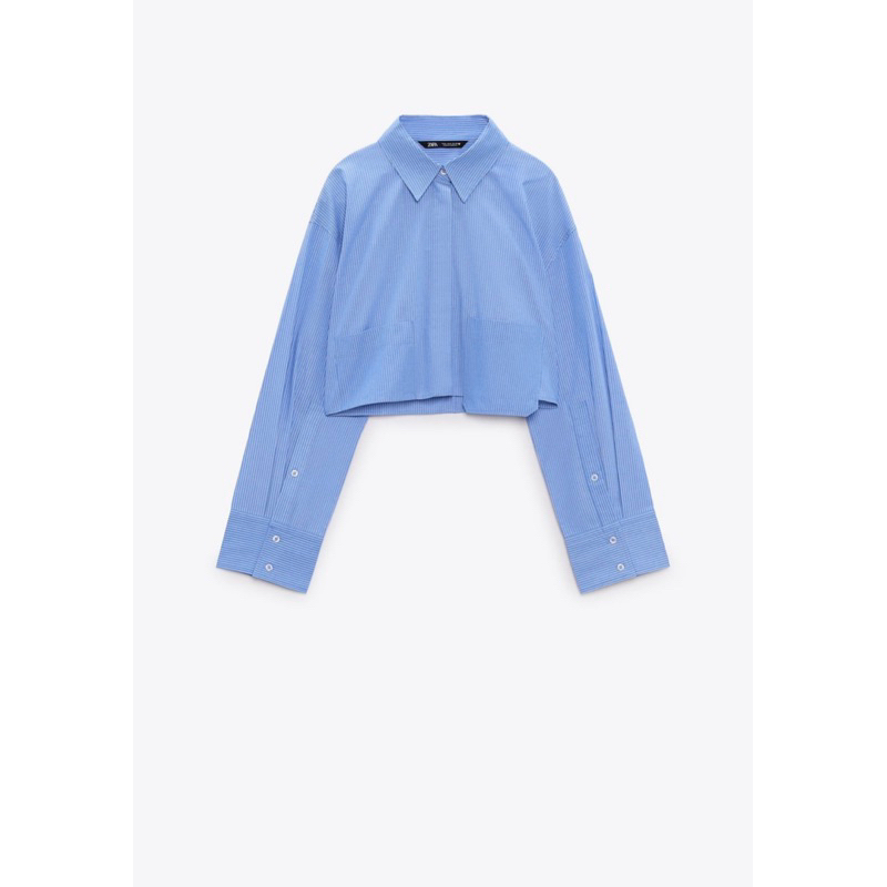 [T.Q.X.K] Áo sơ mi kẻ xanh dáng crop