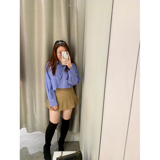[T.Q.X.K] Áo sơ mi kẻ xanh dáng crop