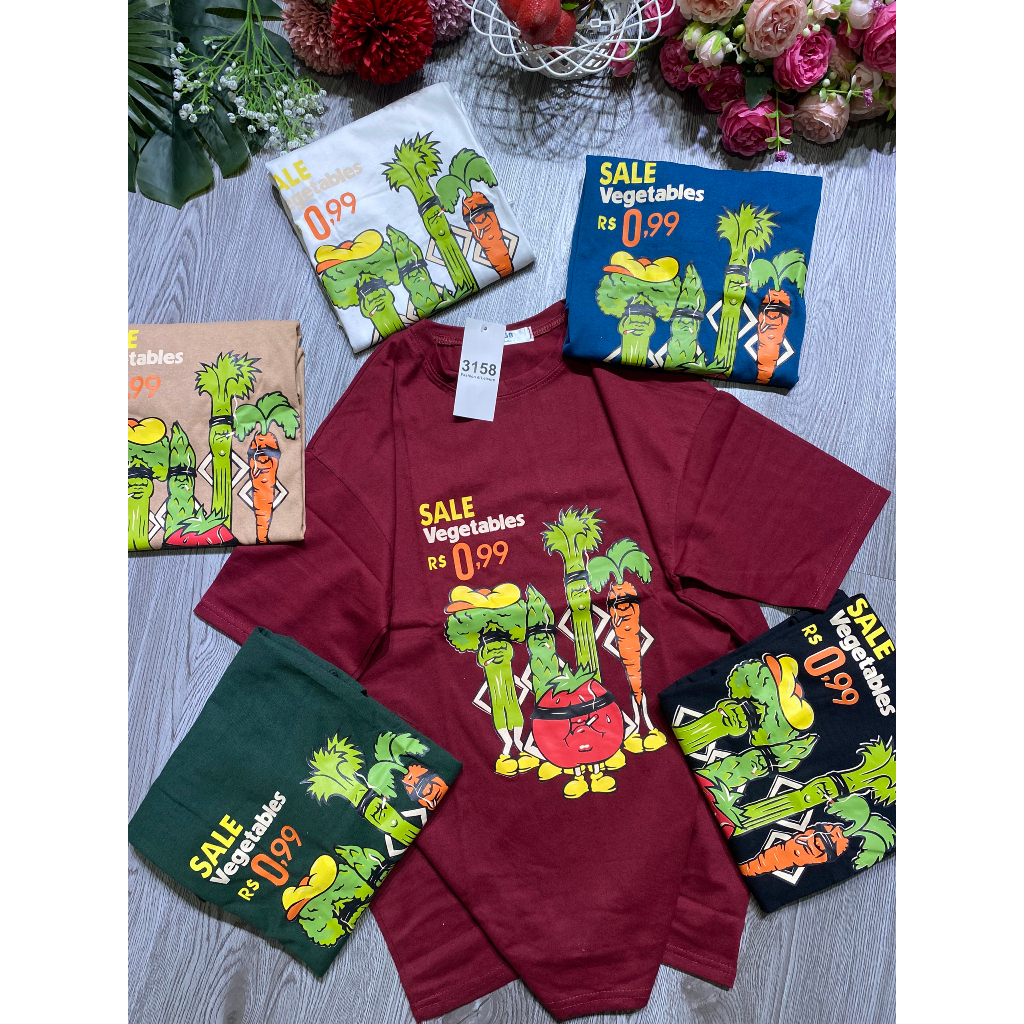 Áo thun form rộng tay lỡ nữ 3158 cổ tròn giá rẻ unisex in hình hoạt hình rau củ dễ thương nhiều màu siêu hot hit
