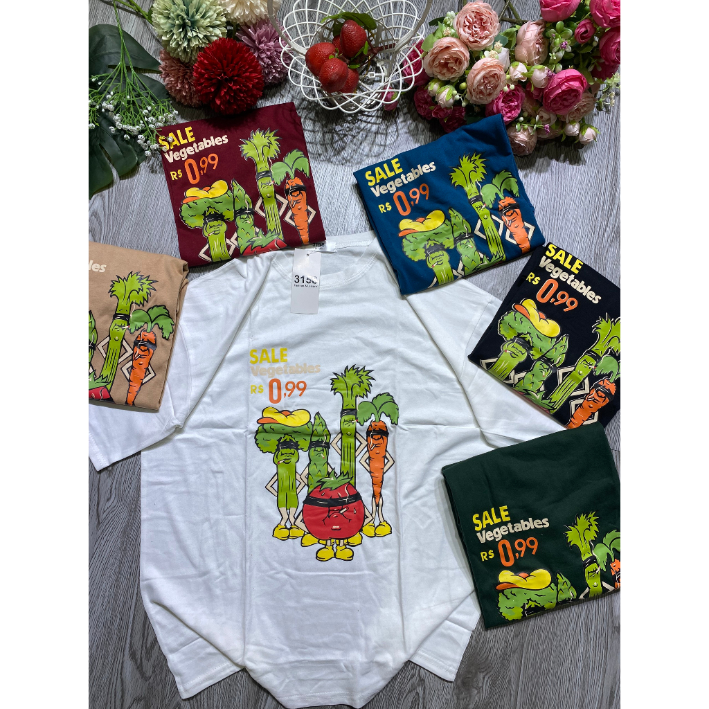 Áo thun form rộng tay lỡ nữ 3158 cổ tròn giá rẻ unisex in hình hoạt hình rau củ dễ thương nhiều màu siêu hot hit