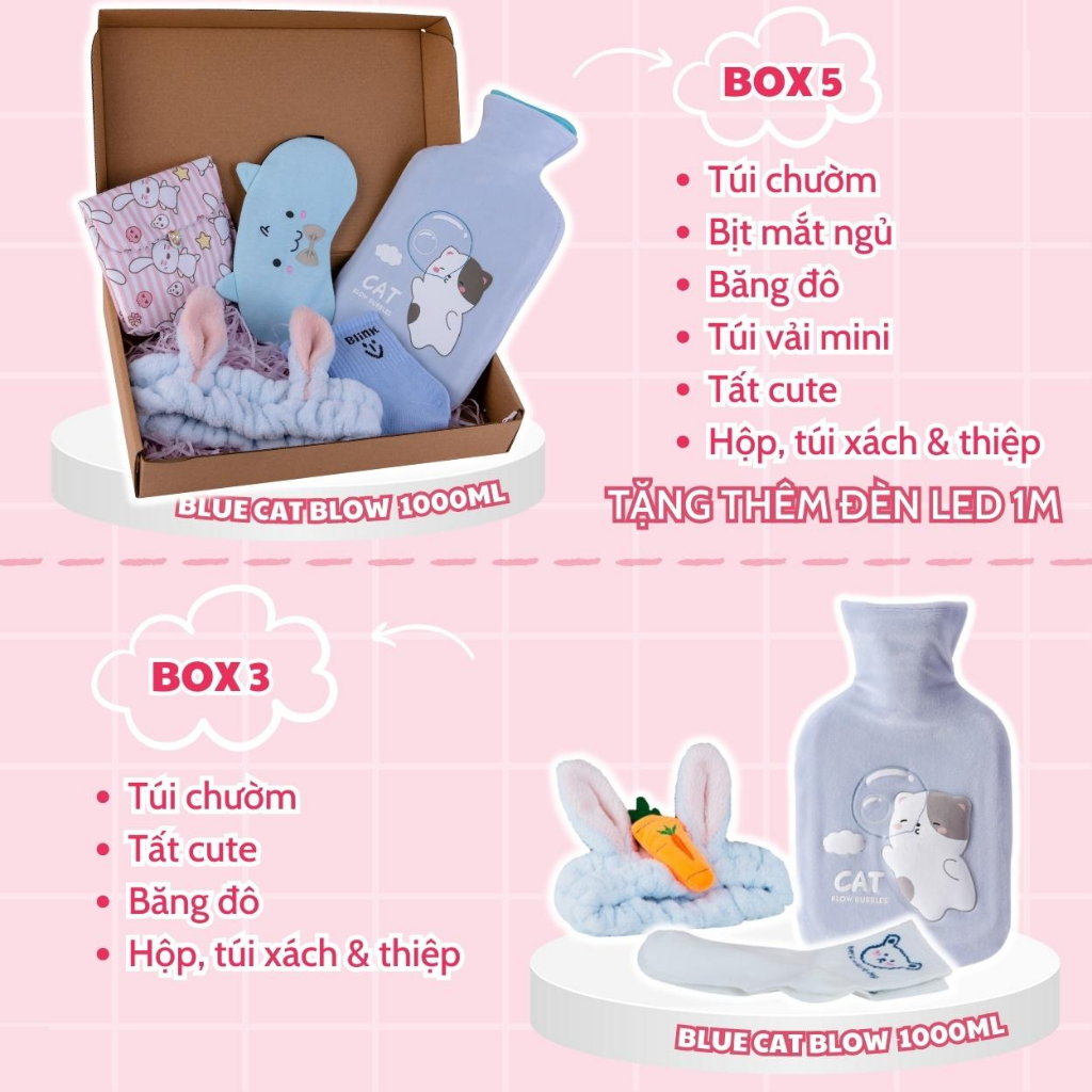 Quà sinh nhật, túi chườm nóng giảm đau bụng kinh PUHA 1000ml dễ thương, gift box ý nghĩa tặng người yêu ngày dâu