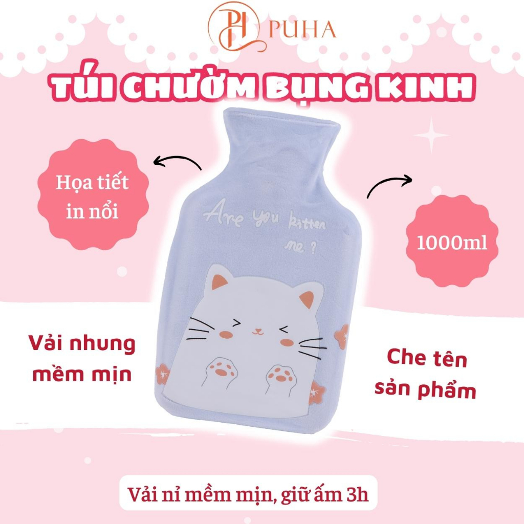 Quà sinh nhật, túi chườm nóng giảm đau bụng kinh PUHA 1000ml dễ thương, gift box ý nghĩa tặng người yêu ngày dâu