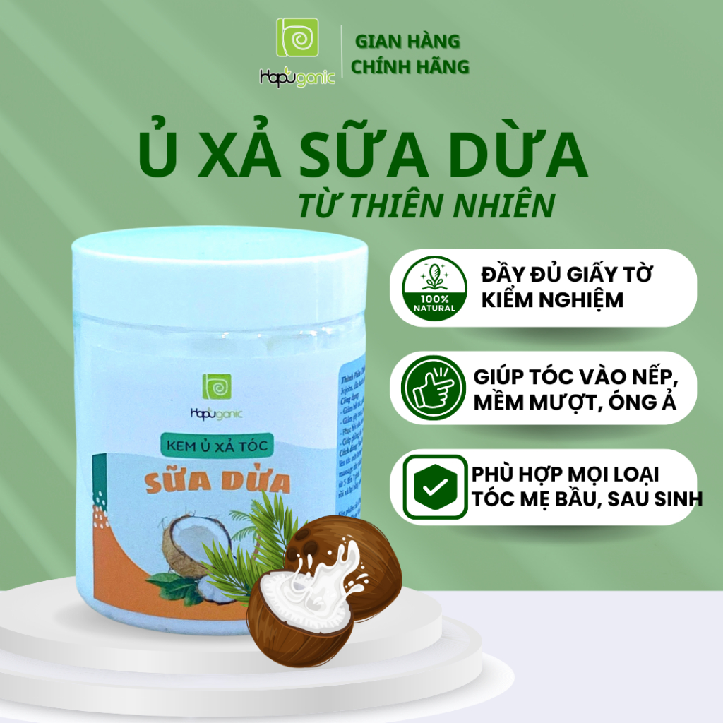 Ủ Xả Tóc Sữa Dừa Hapu Organic giảm rụng, mềm mượt tóc