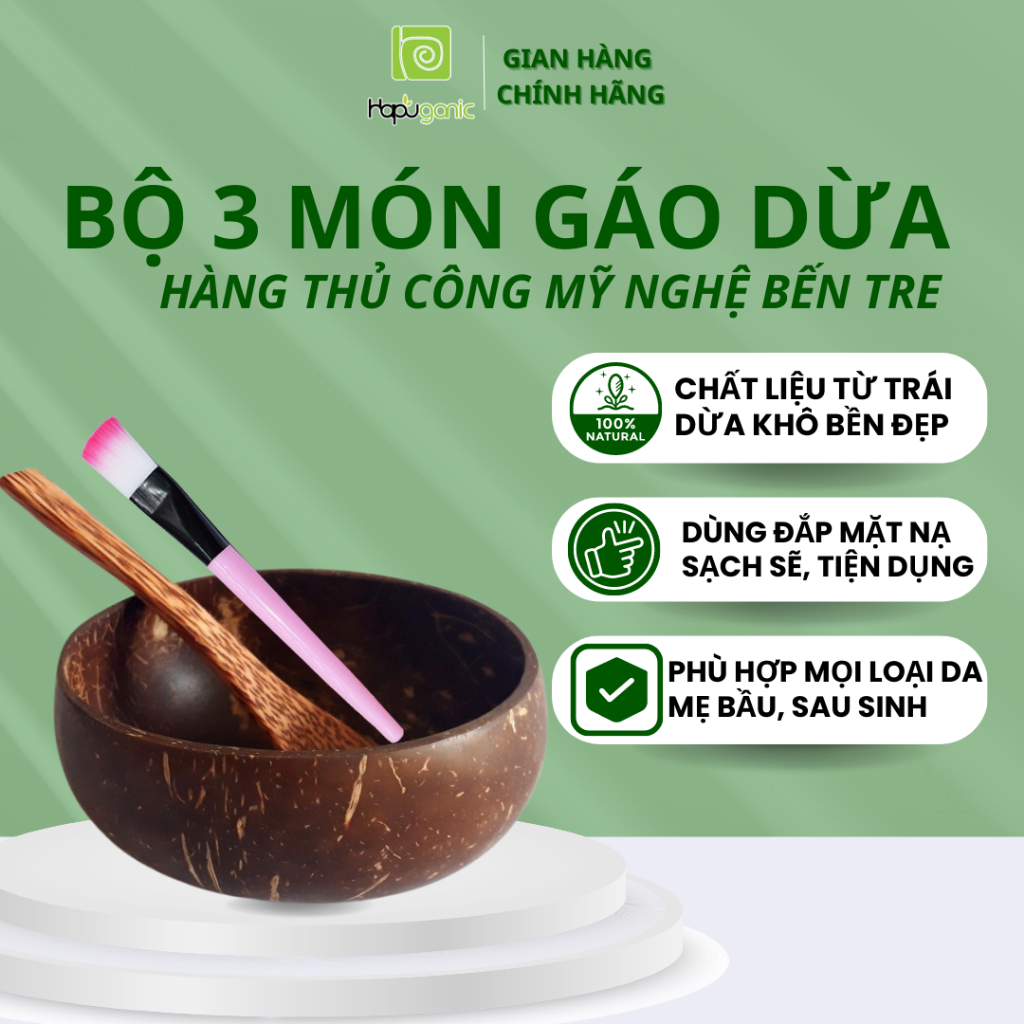 Bộ Chén Cọ Gáo Dừa Bến Tre 3 Món