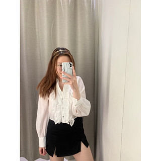 [T.Q.X.K] Áo sơ mi dáng crop bèo dọc thân