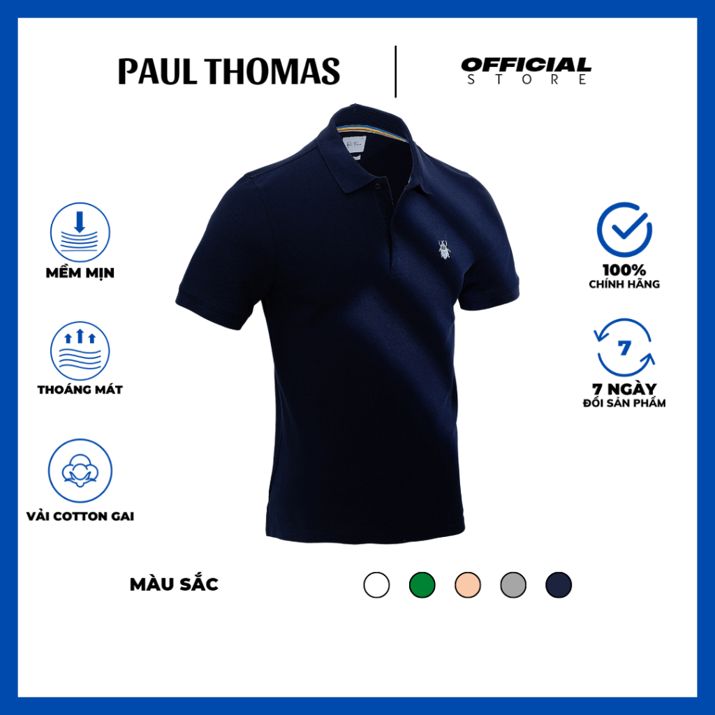 Áo thun nam cộc tay bọ hung, cotton gai cá sấu, co giãn, dáng ôm vừa, hình thêu sắc nét, hàng chính hãng - PAUL THOMAS