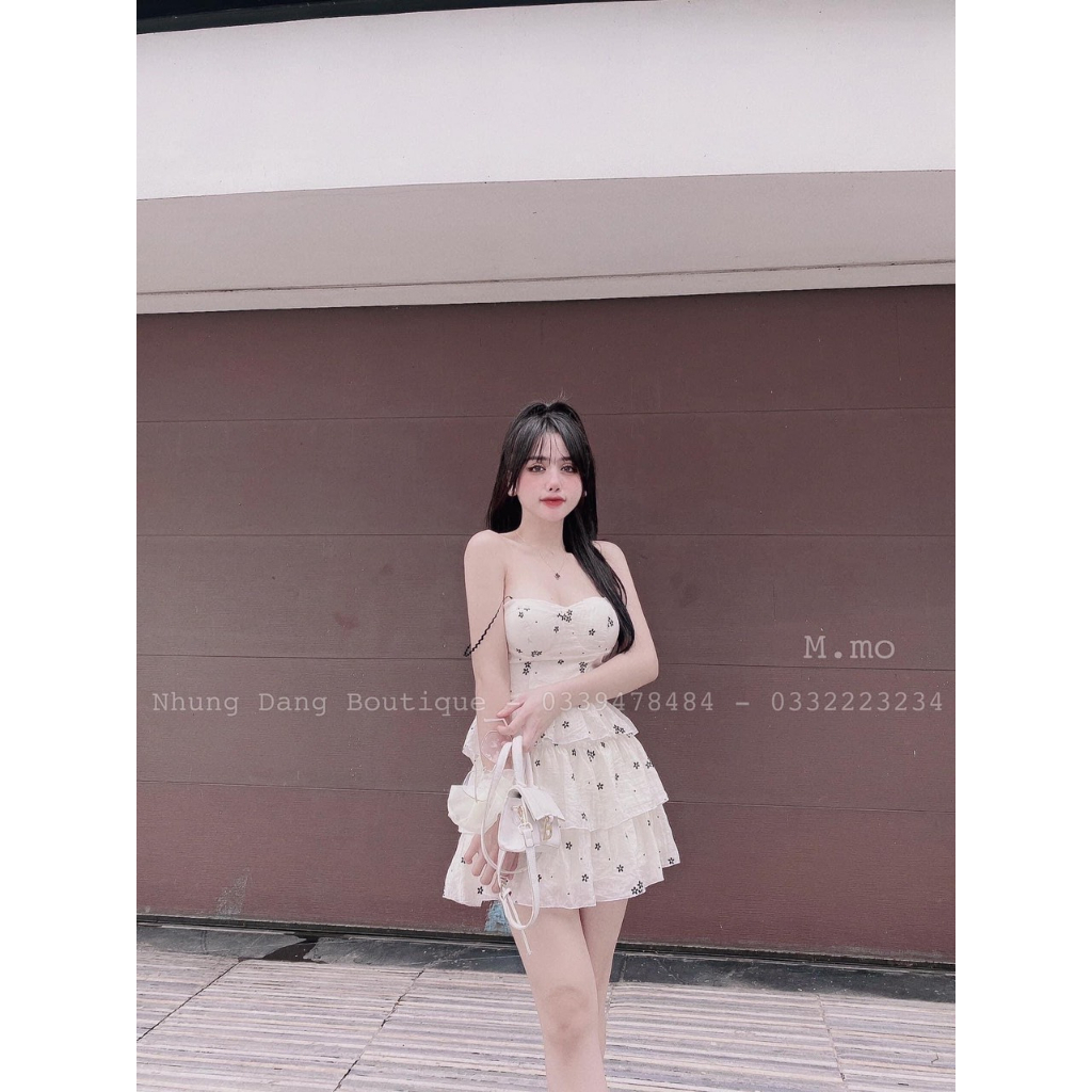 Đầm Von Hai Dây Hàn Quốc Xếp Tầng Không Tay Phối In Nhiều Bông Hoa Nhỏ TTSA2172