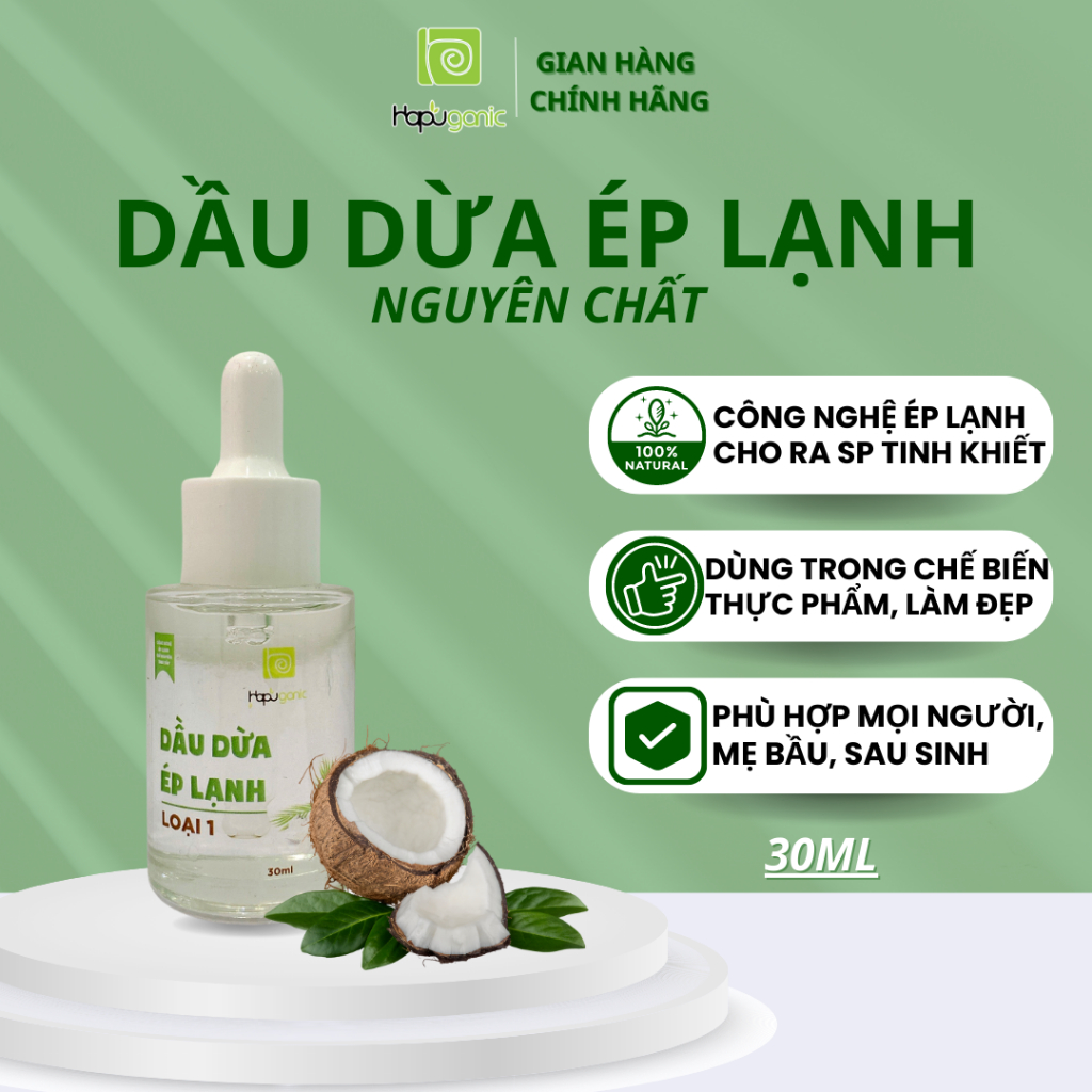 Dầu Dừa Ép Lạnh Cao Cấp Hapu Organic 30ml