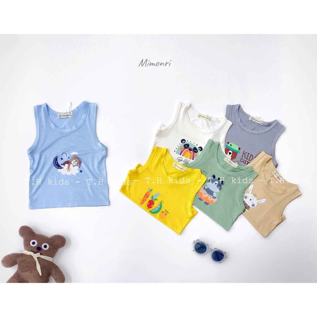 Áo ba lỗ cotton lạnh họa tiết con vật cho bé trai Mimonri