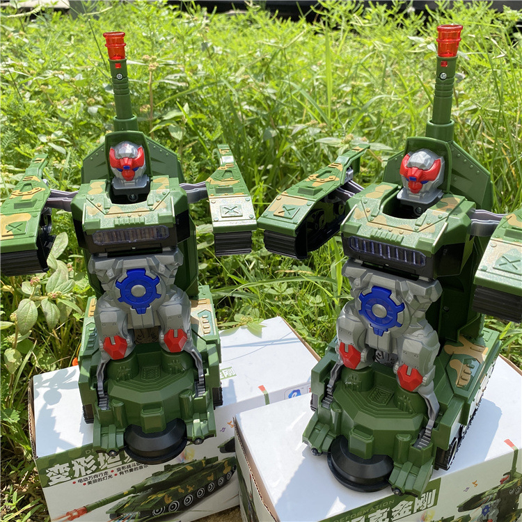 Đồ Chơi Trẻ Em Xe Tăng Biến Hình Robot Tự Động Có Đèn Và Nhạc