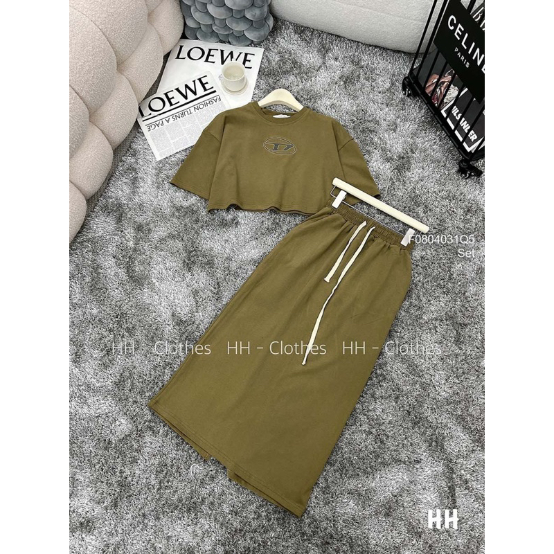 Set bộ áo croptop ngực phối chữ kèm chân váy bút chì sang trọng VIENS STORE