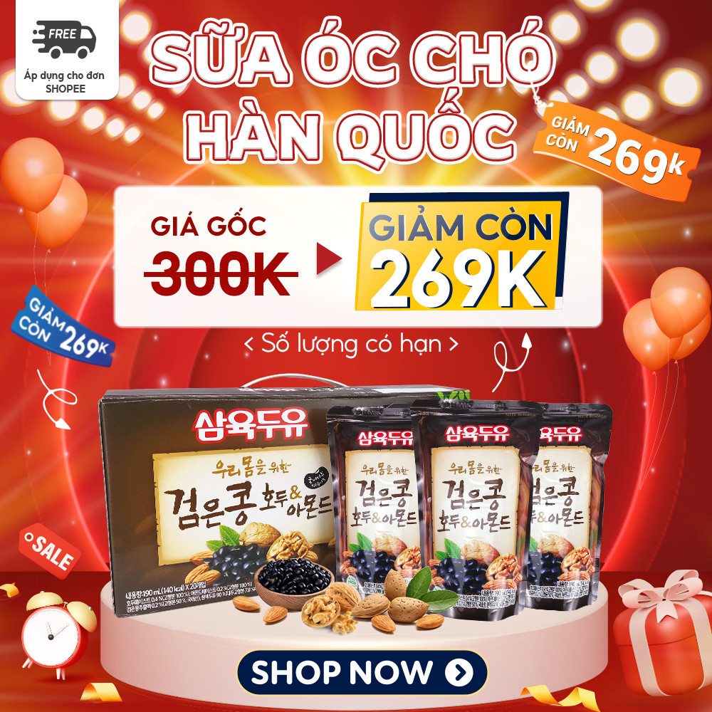 Sữa óc chó, hạnh nhân và đậu đen Sahmyook Hàn Quốc (20 gói/thùng)