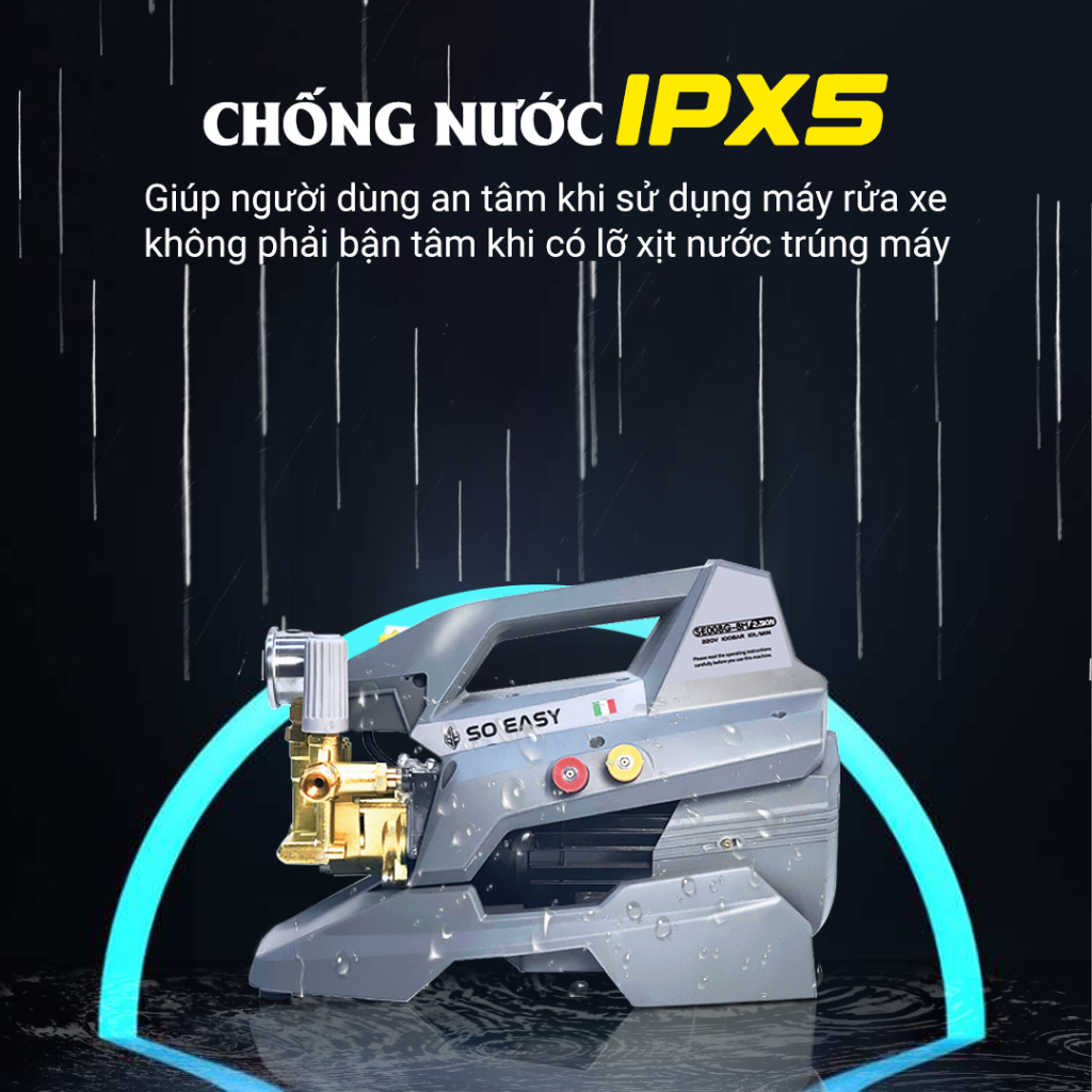 Máy rửa xe công nghiệp mini cao áp tiệm rửa xe máy động cơ từ SO EASY 2300W SE008G áp lực cao chống nước