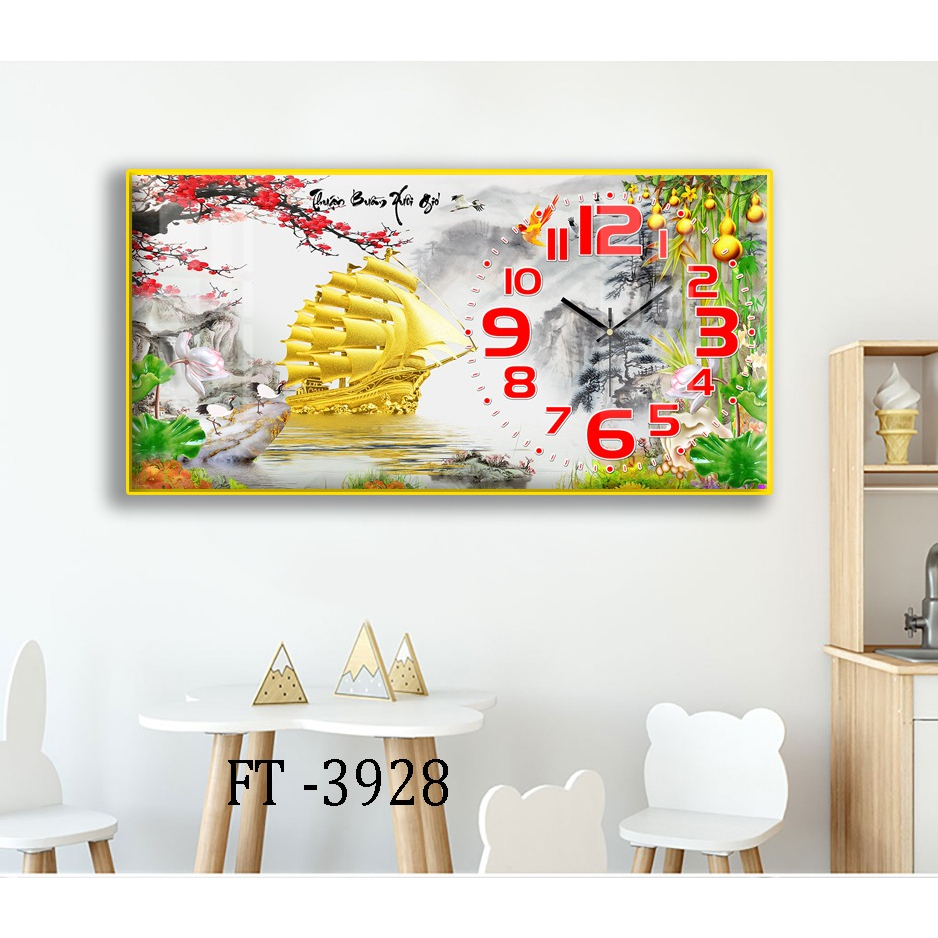 Tranh Đồng Hồ Tráng Gương 5D Phát Tài Phát Lộc - Simple House,Trang Trí Phòng Khách,Decor Phòng Làm Việc, Phòng Ngủ.