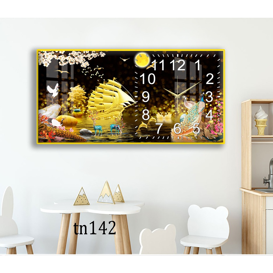 Tranh Đồng Hồ Tráng Gương 5D Phát Tài Phát Lộc - Simple House,Trang Trí Phòng Khách,Decor Phòng Làm Việc, Phòng Ngủ.
