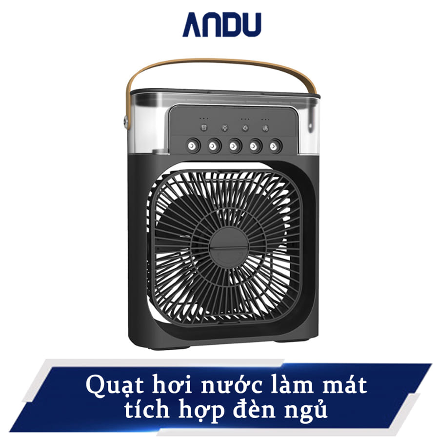 Quạt Hơi Nước Để Bàn, Hẹn Giờ Thông Minh, Quạt Điều Hòa Mini Có Khay Chứa Đá Đèn Led 7 Màu Có Thể Làm Đèn Ngủ