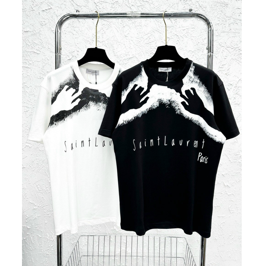 Áo Thun Saint Laurent thiết kế hình in bàn tay chất liệu cotton 2 chiều siêu phẩm mùa hè 2023