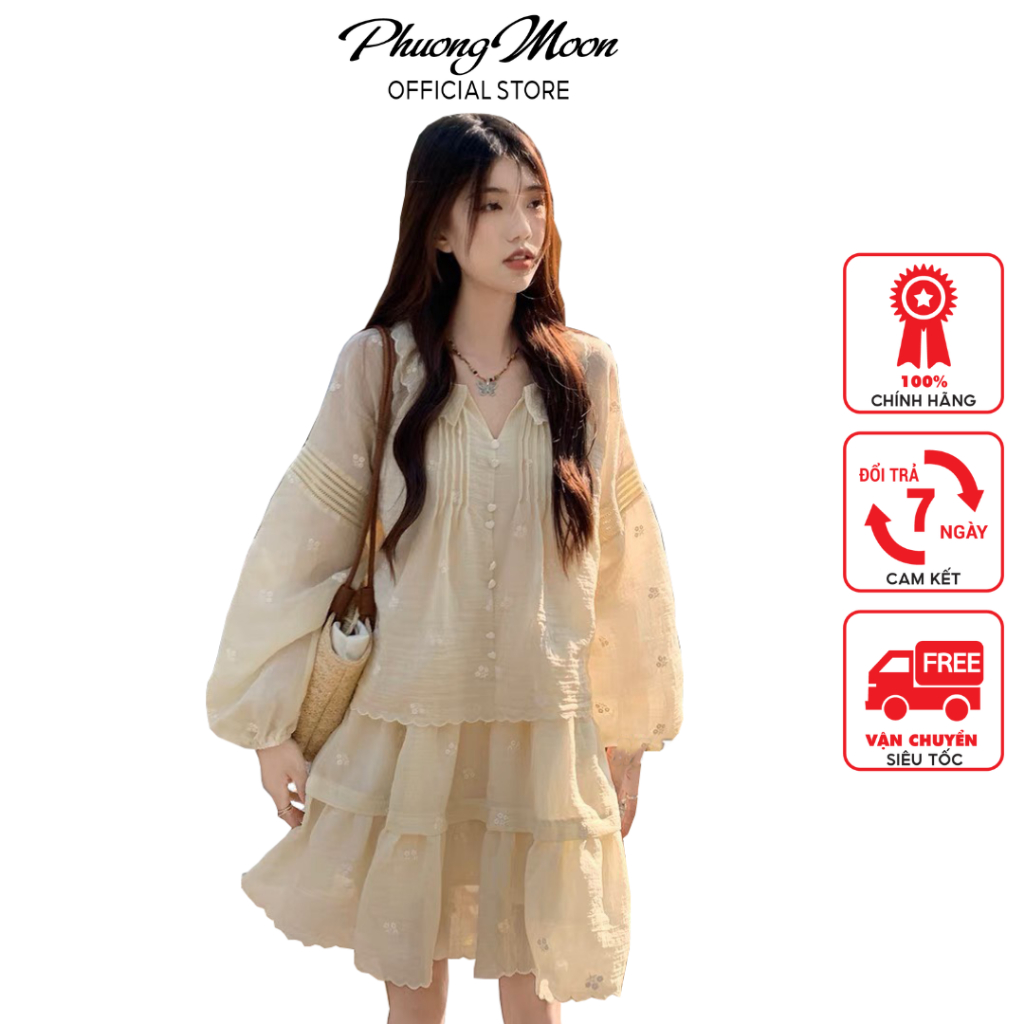 Sét váy nữ đi biển PHUONGMOON, kiểu dáng tiểu thư