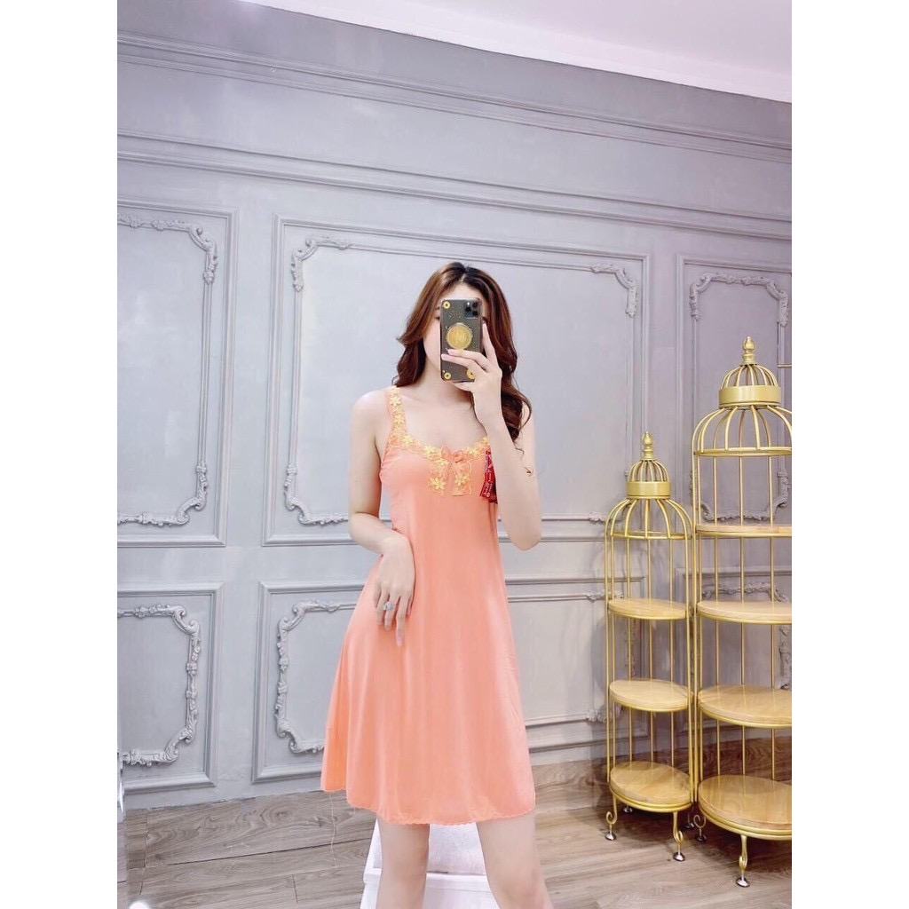 Váy Ngủ Thun Lạnh Nữ Mặc Nhà Đầm Ngủ 2 Dây Thun Lạnh Co Giãn Thoáng Mát Size Đến 75kg