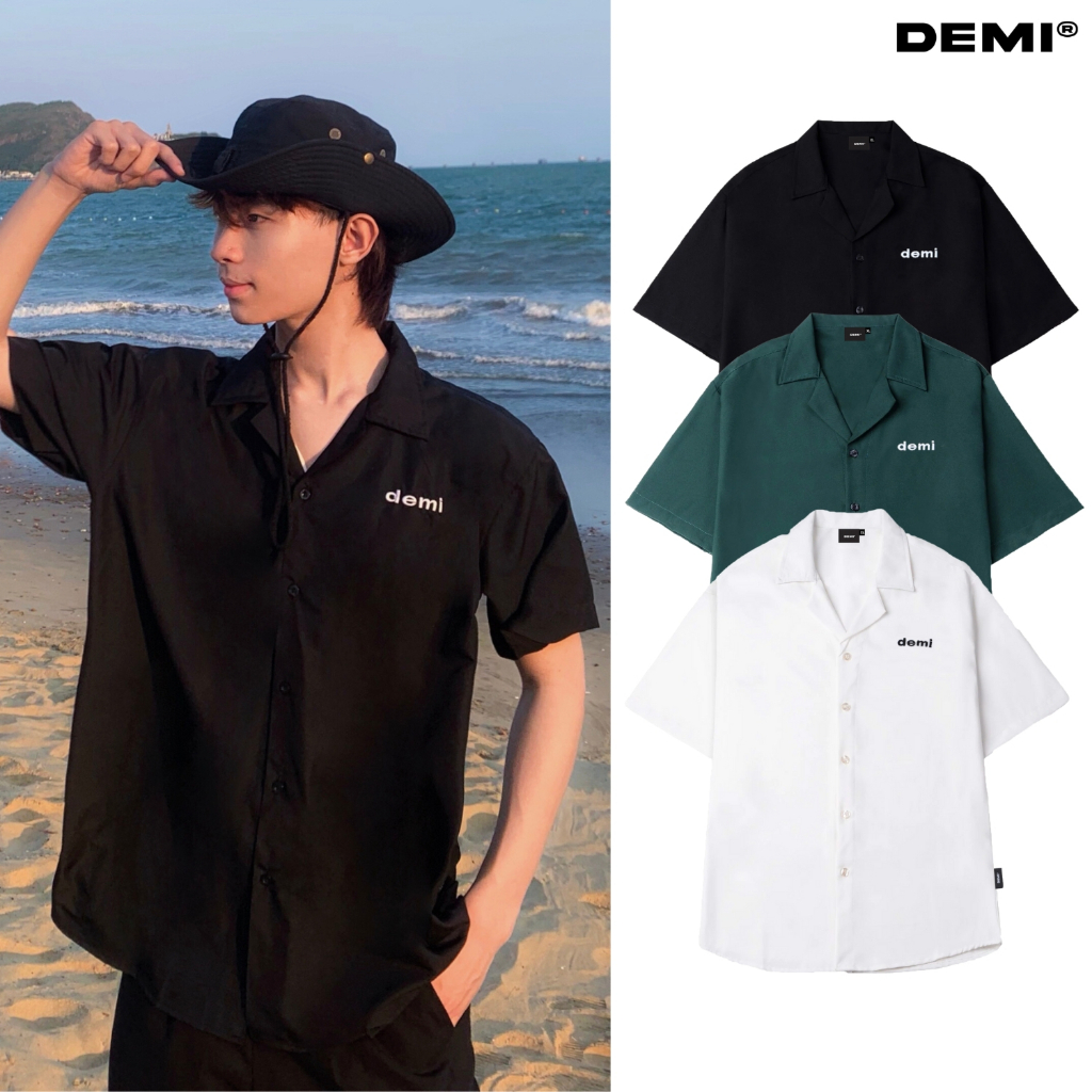 Áo sơ mi nam nữ local brand giá rẻ, sơ mi local brand tay ngắn form rộng màu trắng, đen, xanh lá DEMI | DE-S34